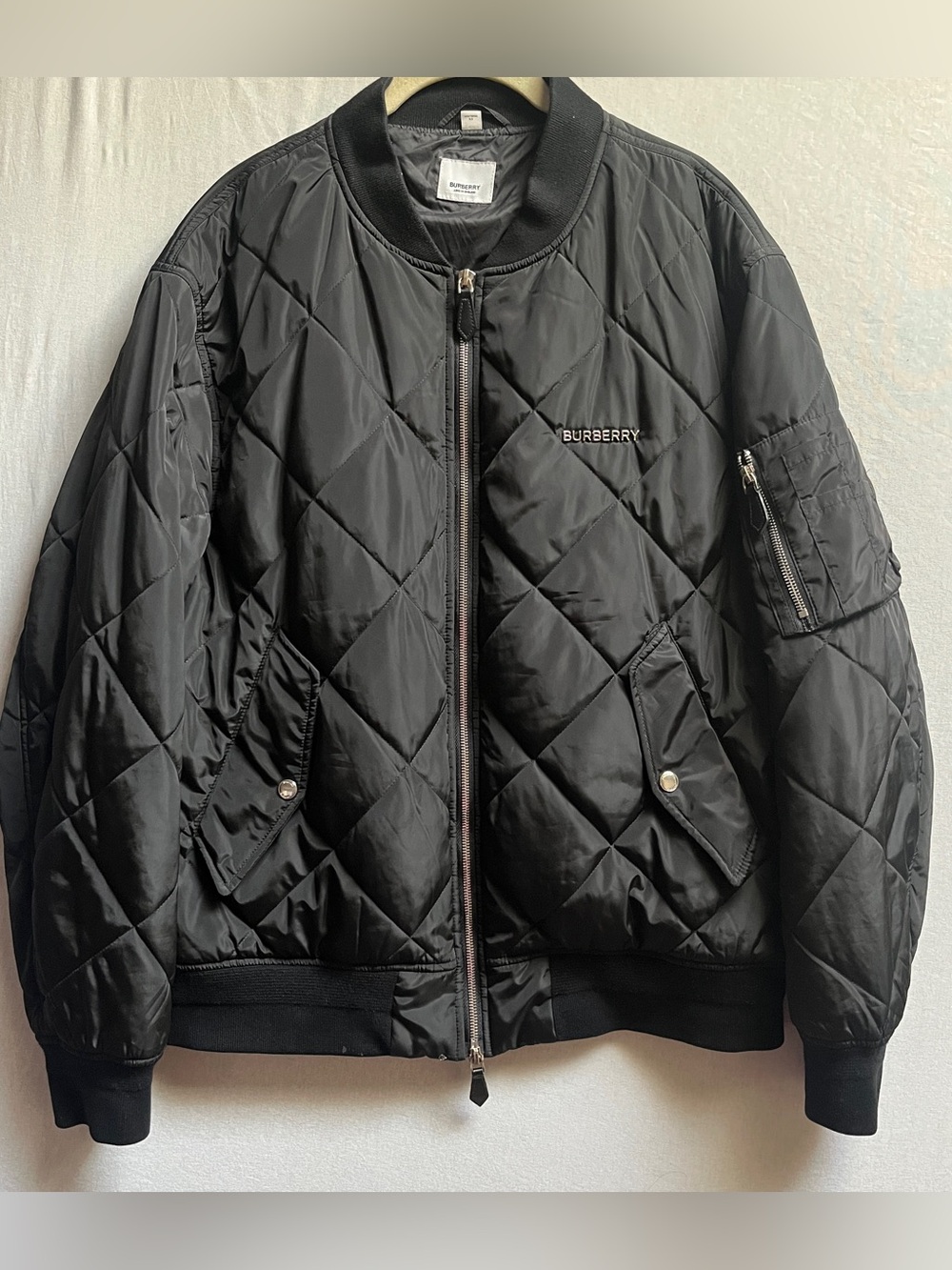 Burberry Black Diamond Quilted Bomber Jacket Size XL